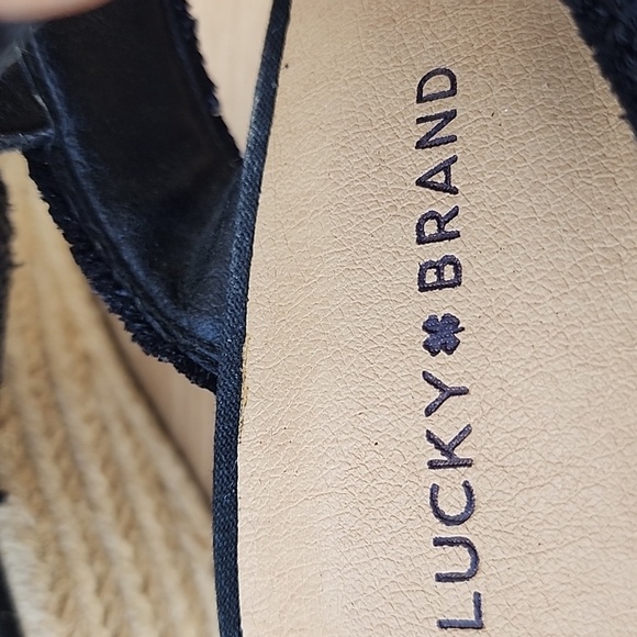 Lucky Brand Minjah Espadrille Jute-Wrapped Wedge Sandal Latte Black Platforms 11 - Picture 7 of 11
